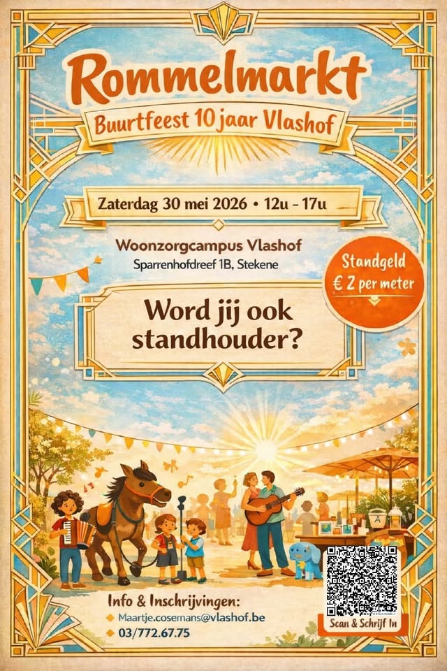 Rommelmarkt 10-jarig bestaan Vlashof Stekene – 30 mei 2026