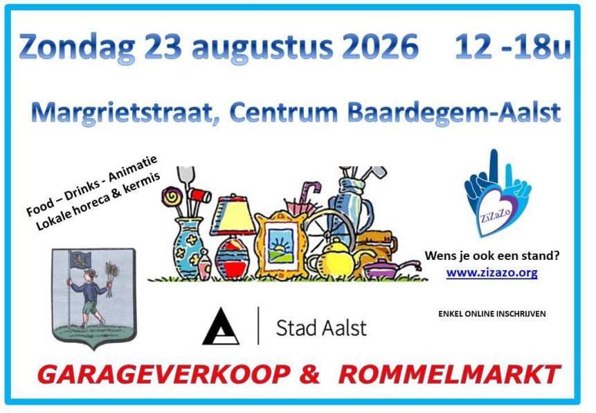 Rommelmarkt Baardegem Margrietstraat op 23 augustus 2026