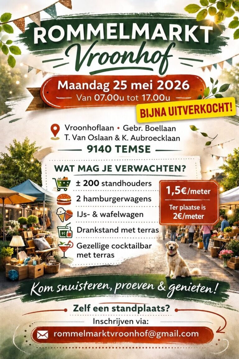 Rommelmarkt Vroonhof Temse op 25 mei 2026